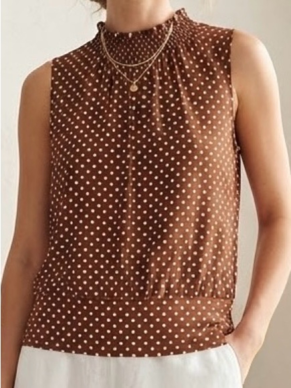 Laura Brown Polka Dot Sleeveless Camisole Tank Top Blouse